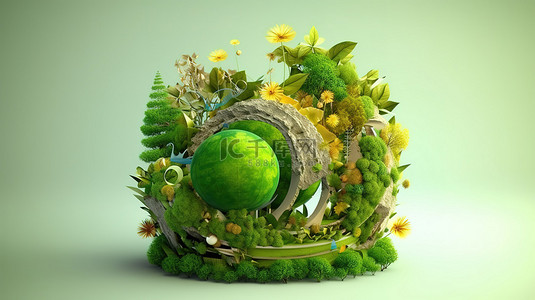 绿色化工背景图片_生态友好概念艺术的 3D 插图