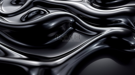 液体渲染背景图片_哑光塑料形成 3D 渲染液体抽象，具有黑色光滑橡胶纹理