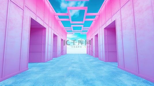 蒸汽波背景图片_带有蒸汽波扭曲粉色和蓝色背景的 3d 盒子