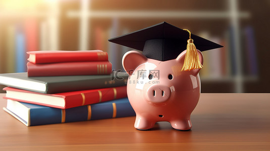 研究生背景图片_受过教育的毕业存钱罐提供了明智储蓄习惯的例证