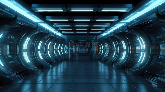 透视空间背景背景图片_未来隧道室 3D 渲染的空旷空间视觉，墙壁发光