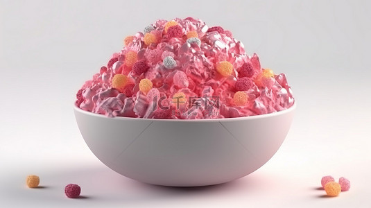 日本酵素背景图片_卡通风格 3d 呈现粉红色冰 bingsu 刨冰在白色背景