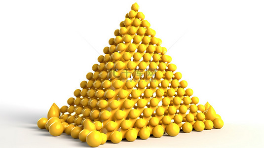 由黄色球体制成的金字塔的孤立 3d 渲染