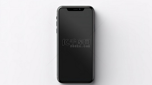 设备手绘背景图片_时尚黑色智能手机的 3D 渲染，带有空触摸屏，从白色背景的顶部查看