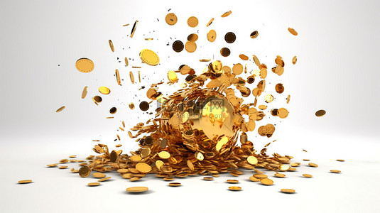 头奖或赌场戳概念美元符号和金币在白色背景上喷发的 3D 渲染