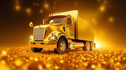 闪闪发光的背景中带有金色色调的卡车的 3D 渲染