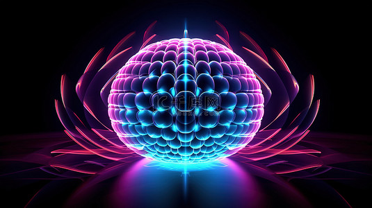 用于屏幕保护程序的发光霓虹灯抽象球体的 3D 渲染