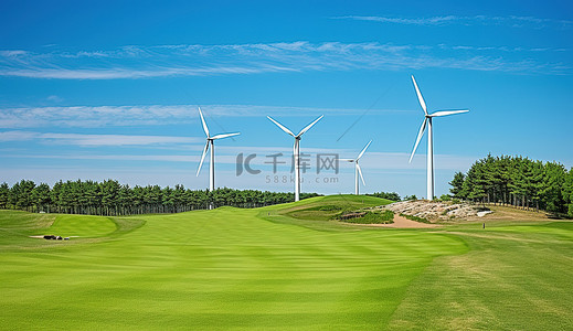 高尔夫球头像背景图片_大自然中高尔夫球场上的风电场