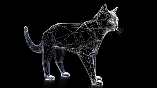 黑色的猫背景图片_3D 渲染中的黑色孤立线框多边形猫