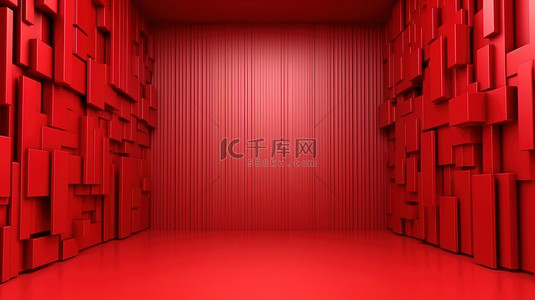 红色调几何背景图片_3D 墙具有充满活力的红色色调，背景令人惊叹