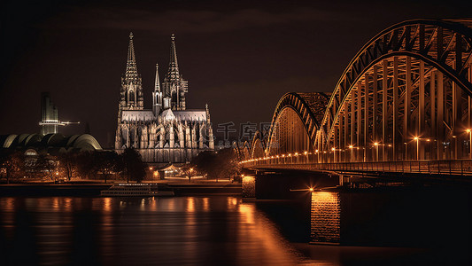 科隆大教堂夜景旅游背景