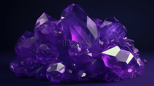 3D 数字渲染抽象紫水晶晶体令人惊叹的多面宝石收藏地质奇观和矿块