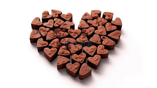 爱心形巧克力块的 3D 插图展示爱意