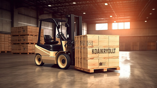 强国复兴背景图片_肯塔基州制造的叉车运载出口木箱 3D 渲染