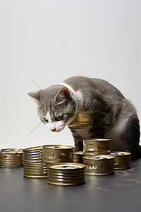 吃小吃背景图片_一只猫从罐头食品中吃食物