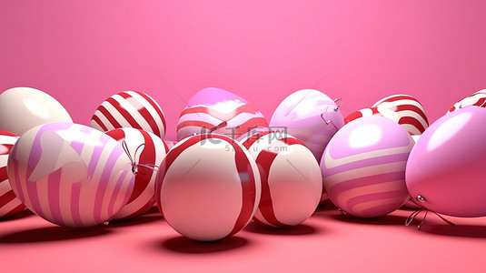 3d 渲染的粉红色背景装饰着复活节彩蛋