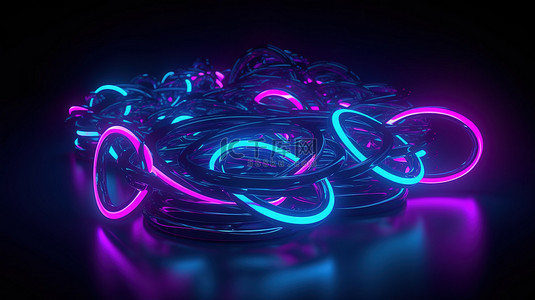 紫色光芒背景图片_蓝色和紫色色调的空灵霓虹灯令人惊叹的 3D 渲染