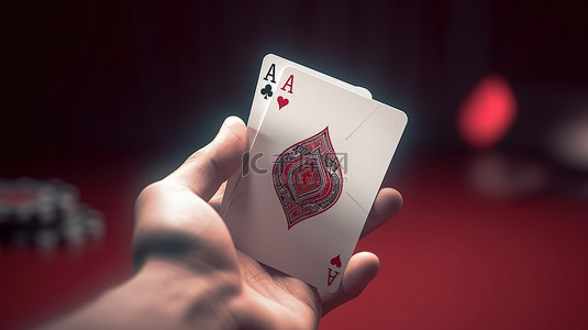 手握黑桃花色卡的插图，其中包含 3D 渲染中的赌场元素
