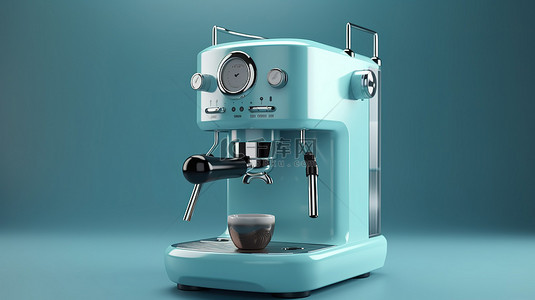 蓝色背景浓缩咖啡机制作新鲜咖啡的 3D 渲染