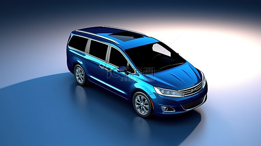 适合家庭的蓝色小型货车的高级城市汽车 3D 插图