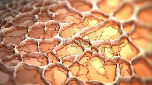 鱼鳞病皮肤细胞恶化的 3D 渲染，具有干燥的详细宏观视图