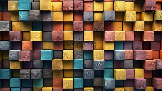 中木板背景图片_抽象背景中彩色木立方块的特写 3D 渲染