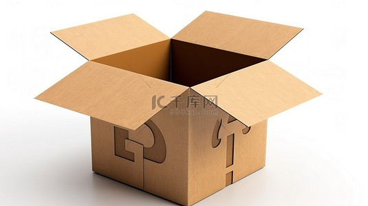纸箱打包背景图片_白色背景上带有问号的独立包装盒的 3D 插图，可供打开