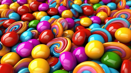 吃蛋糕吃蛋糕背景图片_充满活力的糖果微距拍摄彩虹主题背景呈现为 3D 插图
