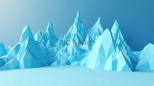 冰山背景背景图片_柔和的蓝山的低聚风格 3D 渲染