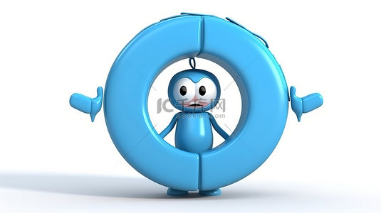 救生圈卡通背景图片_白色背景上挥舞蓝书吉祥物的救生圈的 3D 渲染