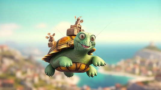 令人惊叹的 3D 艺术中的异想天开的海龟之旅