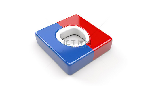 人与科学背景图片_3D 渲染中的白色方形图标按钮在白色背景上与蓝色和红色马蹄形磁铁隔离