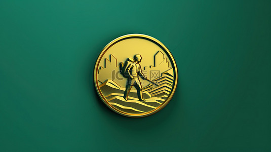 流浪癖徽章福尔图娜的金色远足符号在潮水绿色上