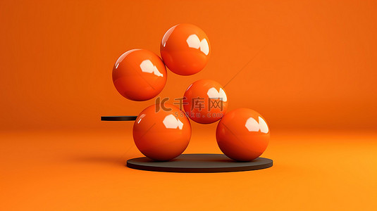 橙色背景与平衡球的 3d 插图