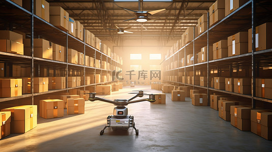 运送背景图片_无人机在仓库内运送货物的插图