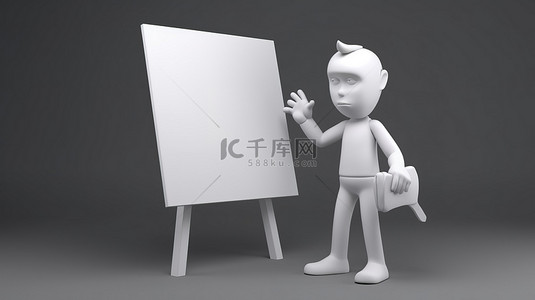 指着黑板背景图片_男性角色拿着便条指着白板的 3D 渲染