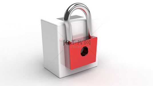 开锁按钮背景图片_3D 渲染中带有红色打开挂锁的孤立白色方形图标按钮