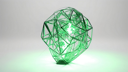 白色背景上几何多边形丛式 3d 渲染的绿色灯泡