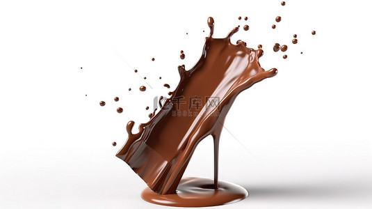 美味的巧克力棒浸在液体巧克力中，隔离在白色背景烹饪主题中，以 3D 可视化