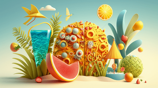 抽象水果背景图片_夏季水果沙滩抽象