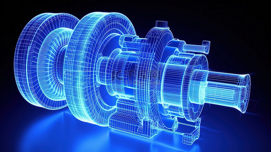 燃气涡轮发动机内蓝色颗粒和线形成的 3D 渲染