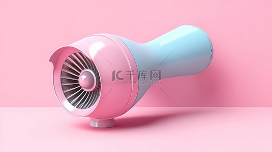 双色调风格 3D 渲染粉色背景上的蓝色气喇叭，并为您的设计提供空间