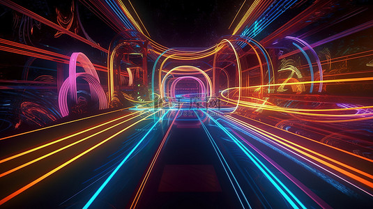 速度与科技背景图片_充满活力的 3d 霓虹灯背景与宇宙时间串和夜间公路灯