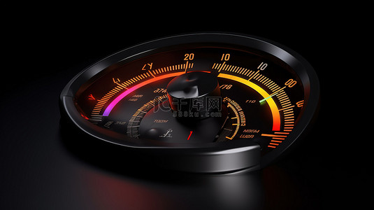 黑色背景下用作压力水平计的车速表的 3D 渲染