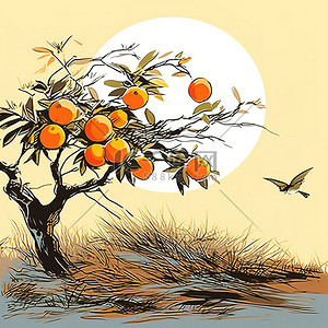 柿子秋天矢量背景图片_盛开的树木矢量艺术
