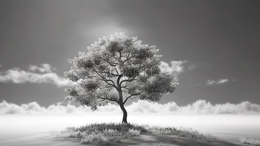 大植物叶子背景图片_单色背景上一棵大叶树的单色 3D 渲染