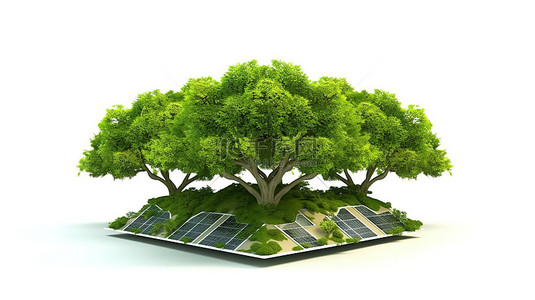 太阳能光伏行业背景图片_白色背景隔离 3D 渲染中的生态光伏能源概念