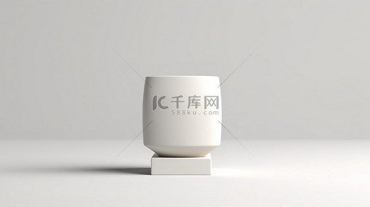 高架奶油罐模型，在最小的白色背景 3D 渲染上带有白色盒子