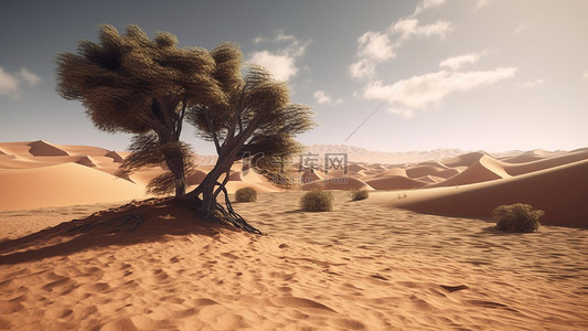 水彩热带树背景图片_热带沙漠沙尘树木