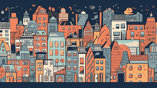 城市街道高楼插画背景